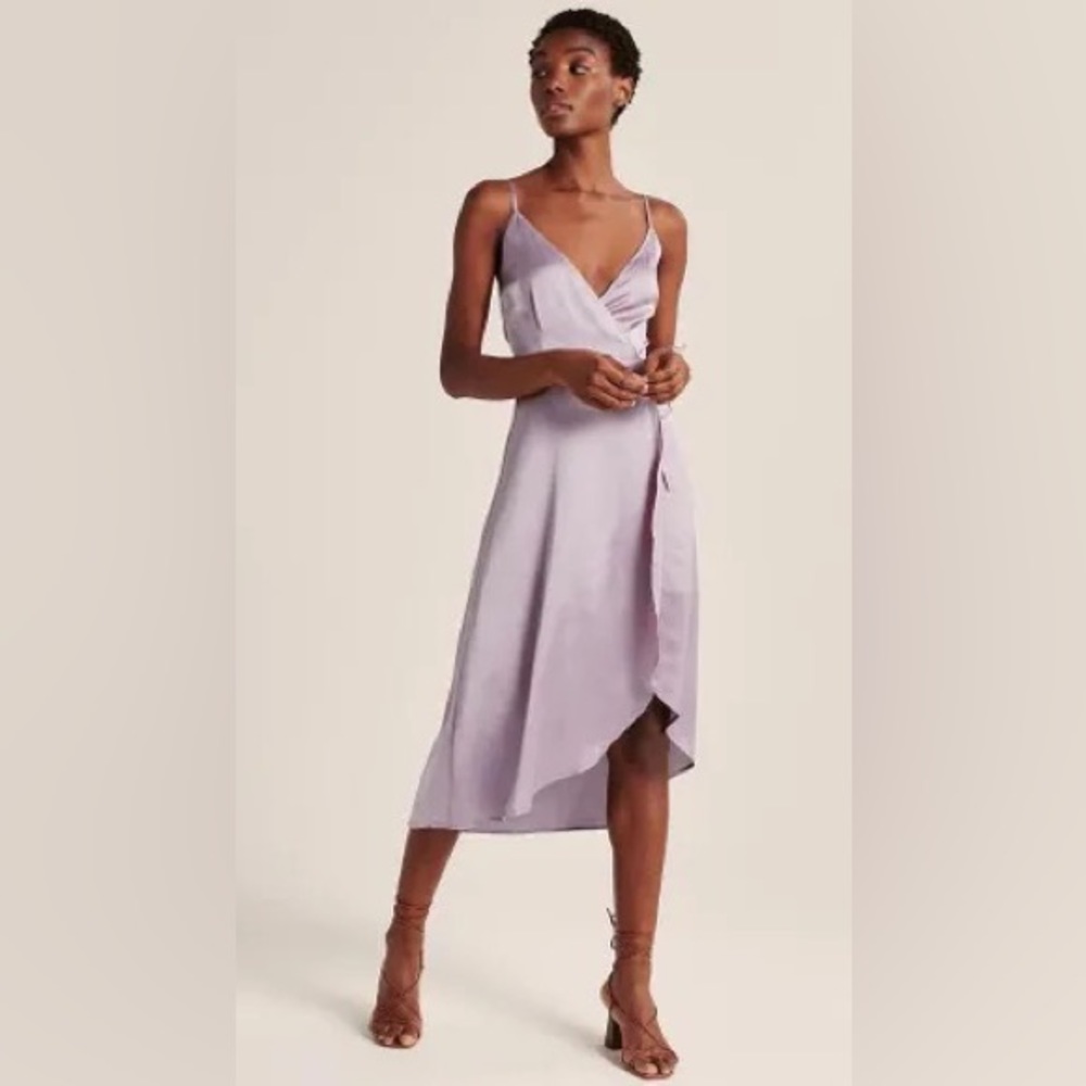 NWT Abercrombie & Fitch Lilac Satin Wrap Midi Dress